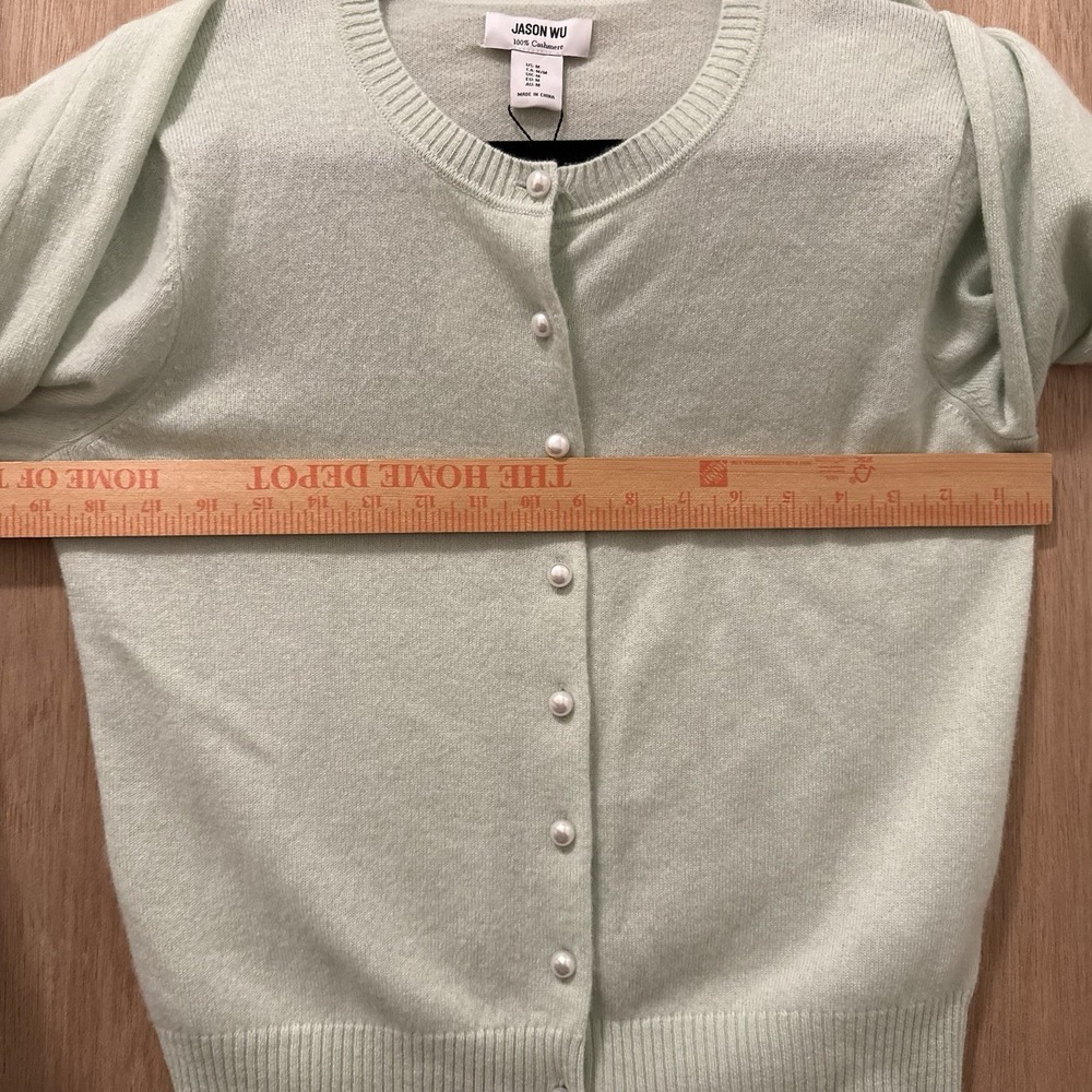 Jason Wu 100% Cashmere Cardigan M Pearl Buttons Mint Green NEW Classic Preppy - Picture 7 of 7